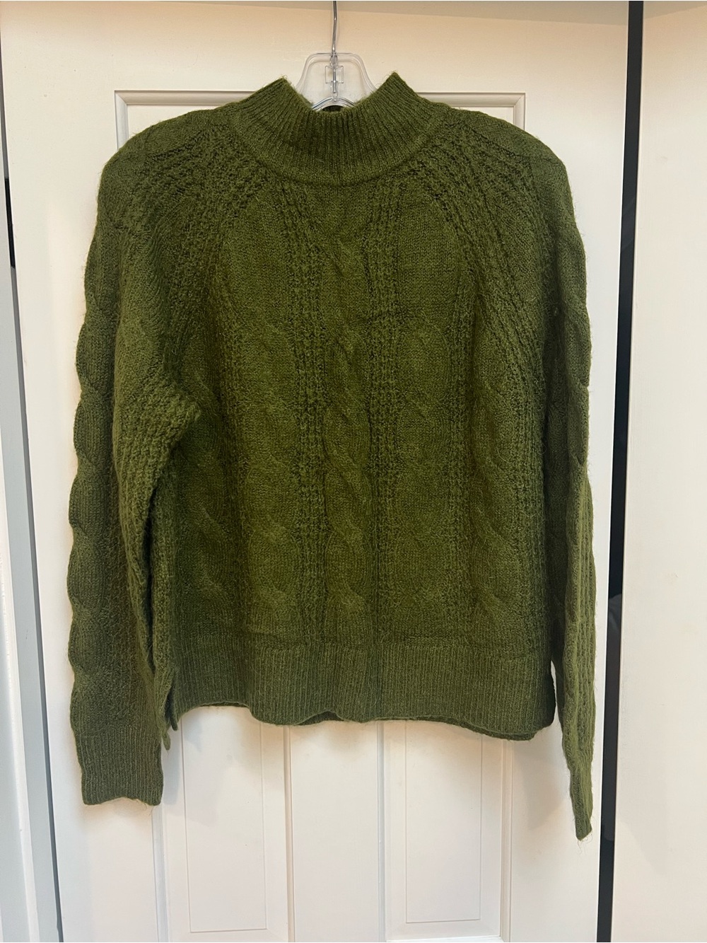 J. Crew Olive Cable Mock-Neck Sweater - small